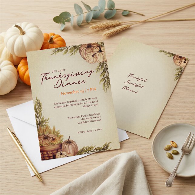 Wasserfarben Rustikaler Pumpkin-Erntedank Einladung (Von Creator hochgeladen)