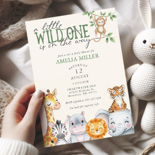 Wasserfarben-Safari-Dschungeltiere Baby Shower Einladung