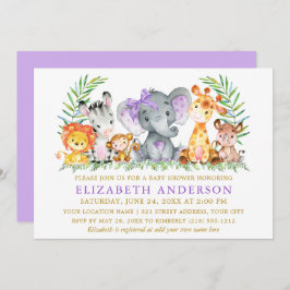Wasserfarben Safari Tiere Baby Dusche Violet Bow Einladung