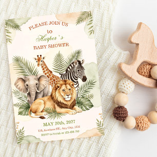 Wasserfarben-Safari-Tiere-Baby-Party Einladung