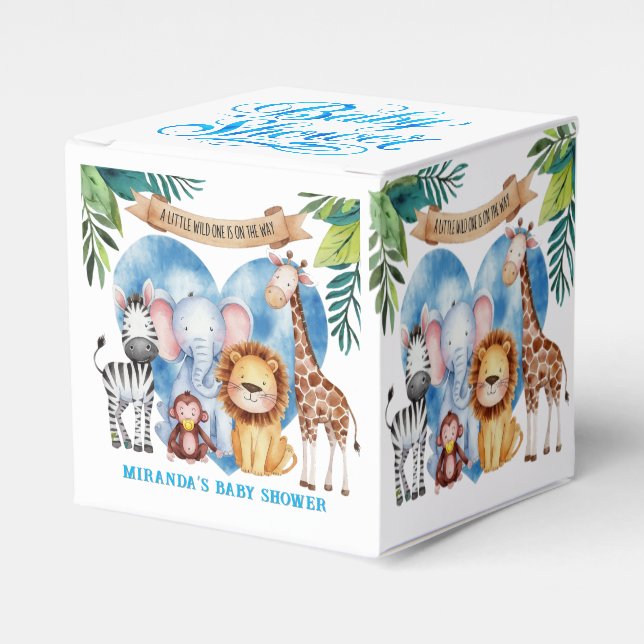 Wasserfarben Safari Tiere Kinderdusche Geschenkschachtel (Vorderseite)