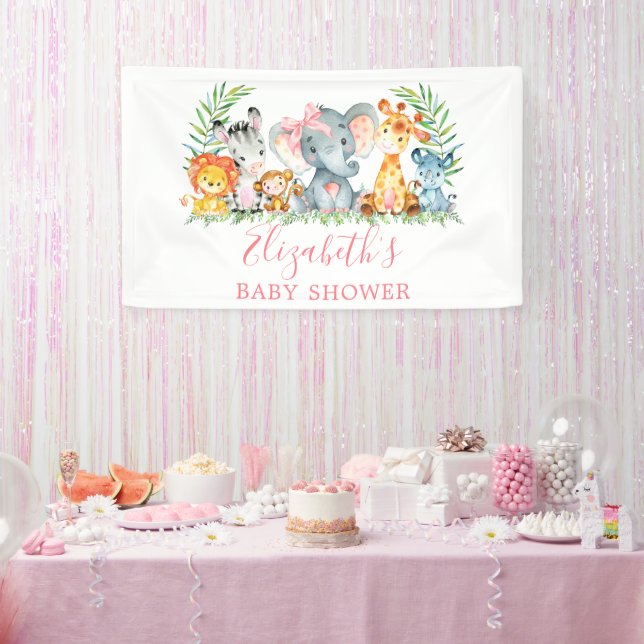 Wasserfarben Safari Tiere Pink Bow Baby Dusche Banner (Party)
