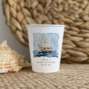 Wasserfarben Sailboat Babydusche nach Maß Pappbecher