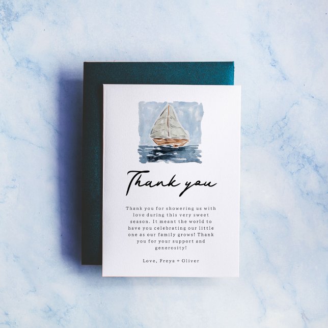 Wasserfarben Sailboat Kinderdusche Danke (Nautical watercolor sailboat baby shower Thank You cards.)