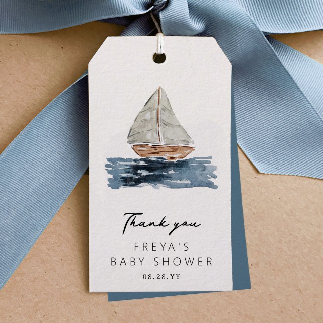 Wasserfarben Sailboat Kinderdusche Danke Geschenkanhänger (Beautiful watercolor sailboat nautical baby shower Thank You favor gift tags.)