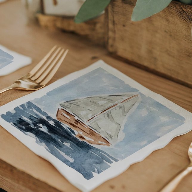 Wasserfarben Sailboat Kinderdusche Serviette (Blue nautical watercolor sailboat modern baby shower napkins.)