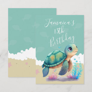 Wasserfarben-Schildkröte-Ozean-Geburtstagsfeier Da Dankeskarte