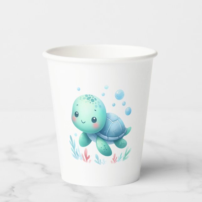 Wasserfarben-Schildkrötendusche Pappbecher (Vorderseite)