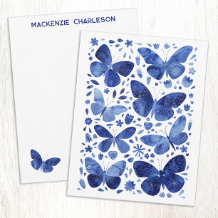 Wasserfarben-Schmetterling Blau Personalisiert Mitteilungskarte