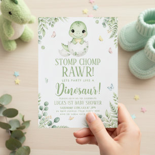Wasserfarben-Schmetterling-Dinosaurier-Baby-Party Einladung
