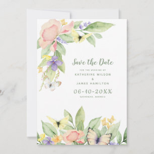 Wasserfarben Schmetterlinge Blumen Elegante Seite Save The Date
