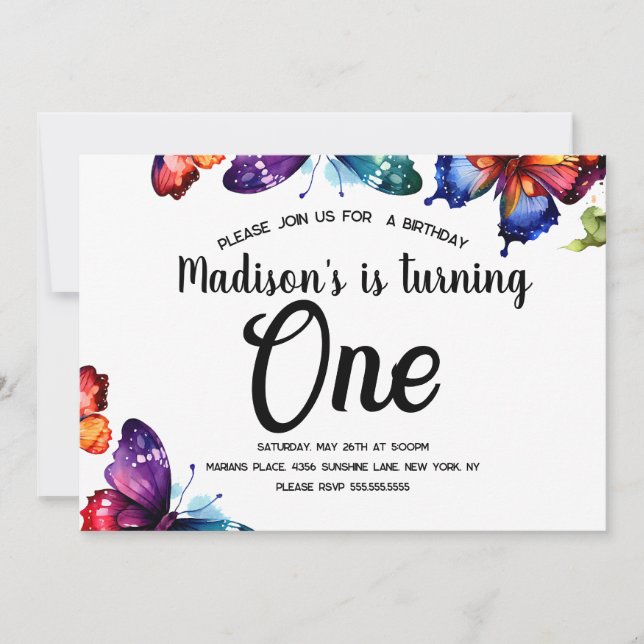 Wasserfarben Schmetterlinge farbenfroher Garten Ge Einladung (Vorderseite)