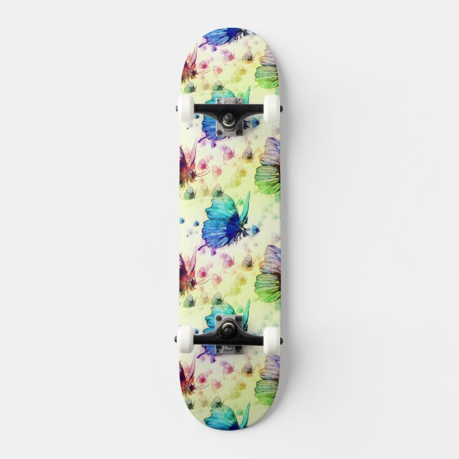 Wasserfarben-Schmetterlinge Skateboard (Vorderseite)