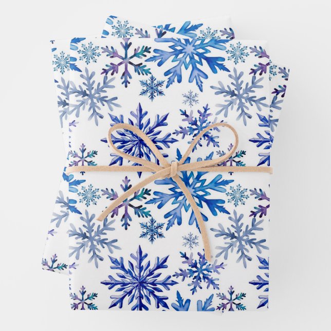 Wasserfarben-Schneeflocken-Muster Geschenkpapier Set (Beispiel)
