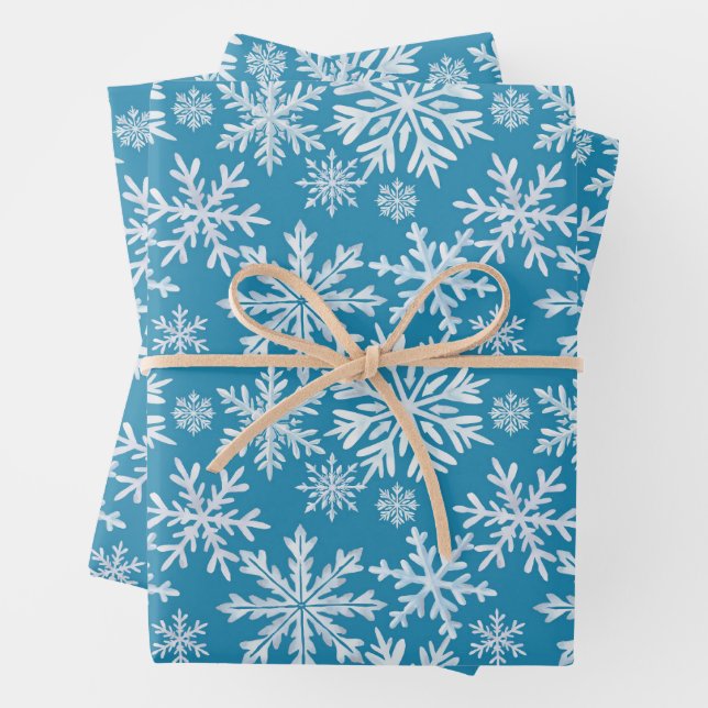 Wasserfarben-Schneeflocken-Muster Geschenkpapier Set (Beispiel)