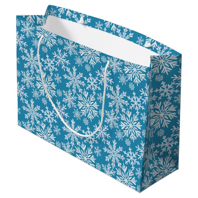 Wasserfarben-Schneeflocken-Muster Große Geschenktüte (Rückseite Schrägansicht)