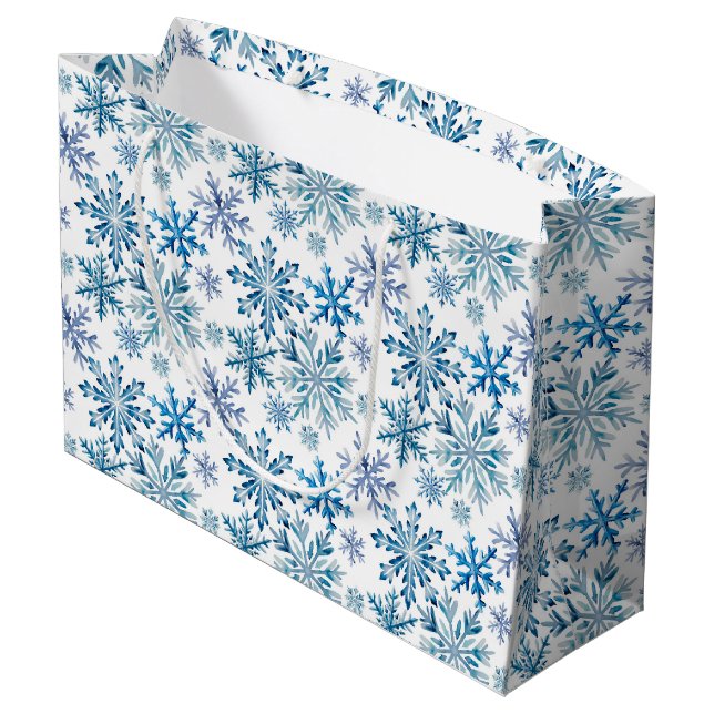 Wasserfarben-Schneeflocken-Muster Große Geschenktüte (Rückseite Schrägansicht)