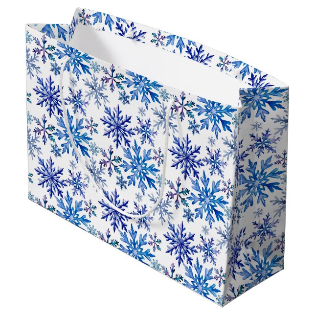 Wasserfarben-Schneeflocken-Muster Große Geschenktüte (Rückseite Schrägansicht)