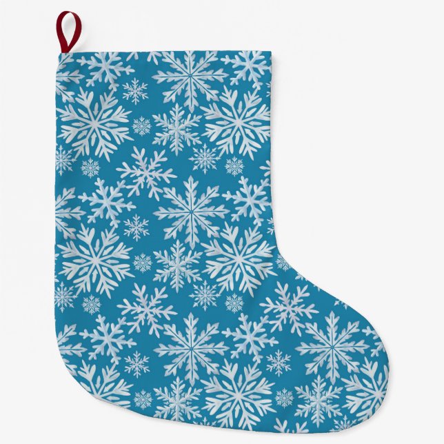 Wasserfarben-Schneeflocken-Muster Großer Weihnachtsstrumpf (Vorderseite)