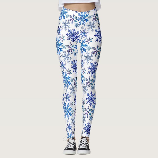 Wasserfarben-Schneeflocken-Muster Leggings (Vorderseite)