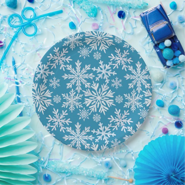 Wasserfarben-Schneeflocken-Muster Pappteller (Party)