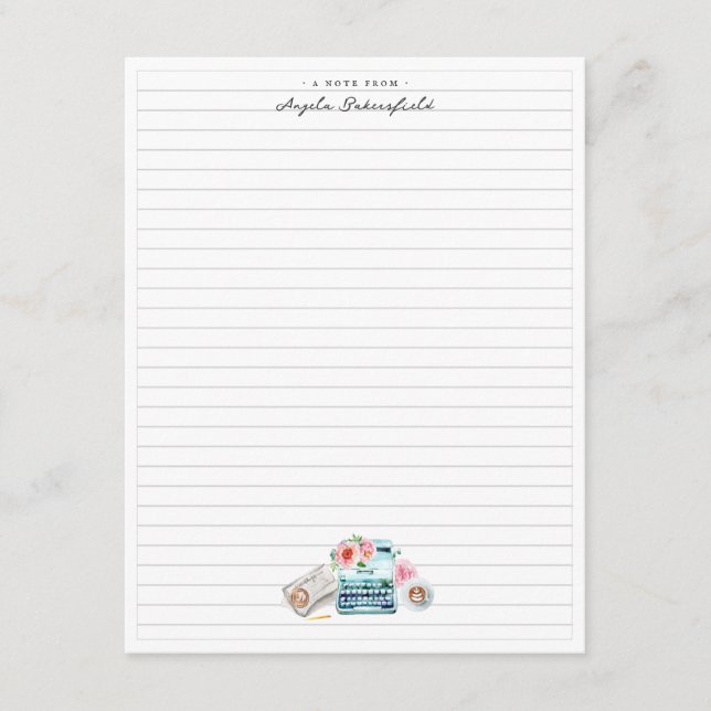 Wasserfarben-Schreibmaschine | Monogram Stationery Begleitkarte (Vorderseite)