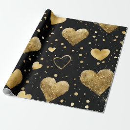 Wasserfarben Schwarz und Gold Tinte - Herz Geschenkpapier
