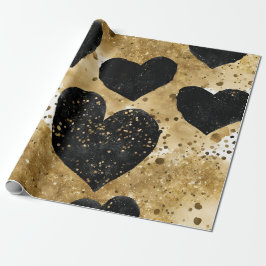 Wasserfarben Schwarz und Gold Tinte - Herz Geschenkpapier