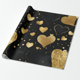 Wasserfarben Schwarz und Gold Tinte - Herz Geschenkpapier