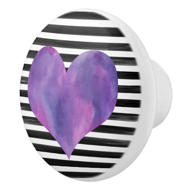 Wasserfarben, Schwarz und Lila Herz-Keramik-Knoche Keramikknauf (Rechts)