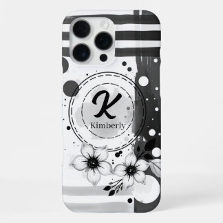 Wasserfarben Schwarz-Weiß-Blume Kunst iPhone 16 Pro Max Hülle
