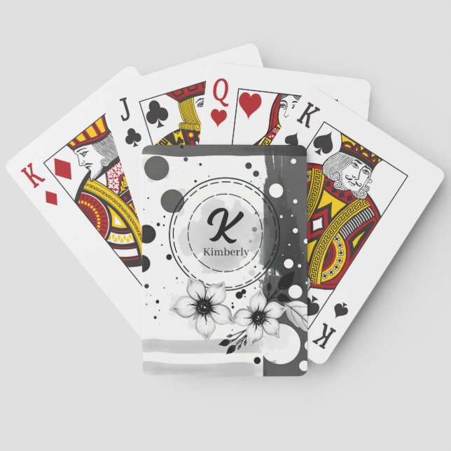 Wasserfarben Schwarz-Weiß-Blume Kunst Spielkarten (Rückseite)