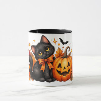 Wasserfarben-Schwarzkatze-Halloween-Tasse Tasse