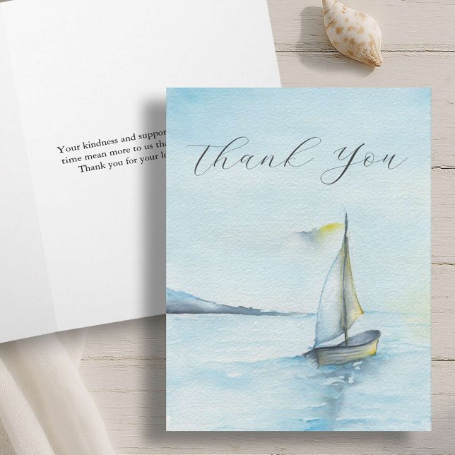 Wasserfarben Seascape Beileid Vielen Dank Hinweis  Dankeskarte (Funeral thank you cards features a watercolor sailboat by Victoria Grigaliunas of Do Tell A Belle)