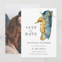 Wasserfarben Seepferd Küstenthema Save the Date