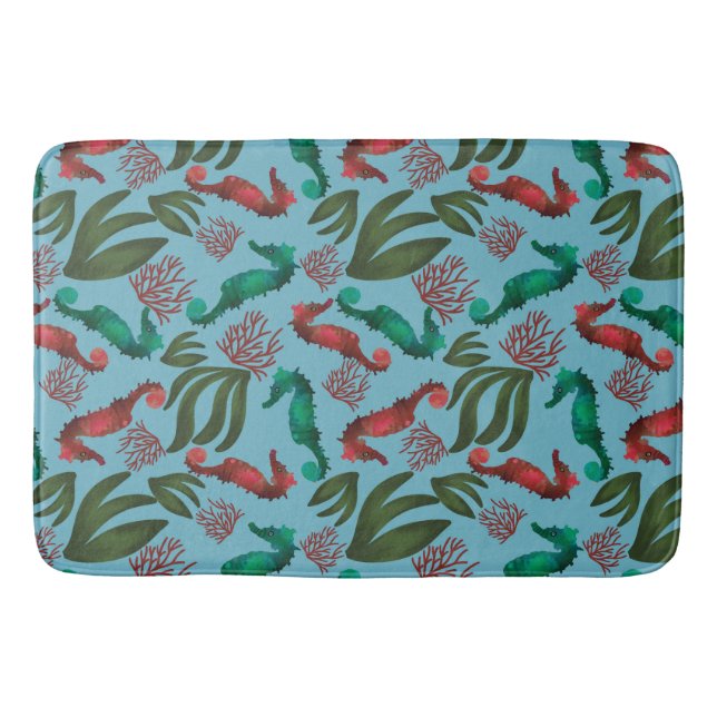 Wasserfarben-Seepferd-Muster Badematte (Vorderseite)