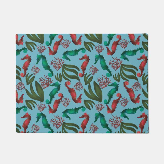 Wasserfarben-Seepferd-Muster Fußmatte (Vorderseite)