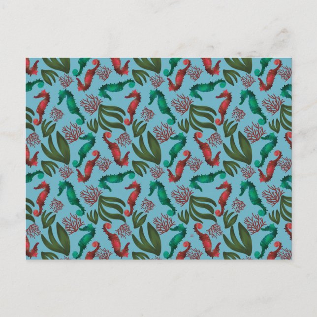 Wasserfarben-Seepferd-Muster Postkarte (Vorderseite)