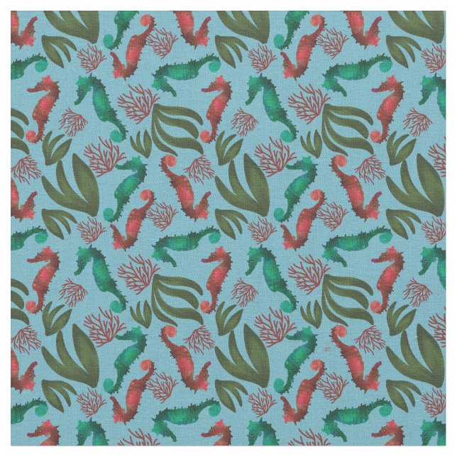 Wasserfarben-Seepferd-Muster Stoff (Nahaufnahme)