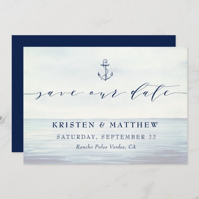 Wasserfarben-Seezunge Save The Date (Vorne/Hinten)