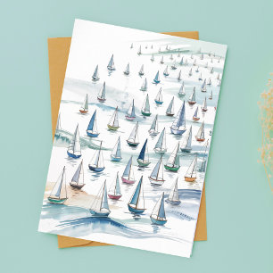 Wasserfarben-Segelboote auf See Nautical Geburtsta Karte