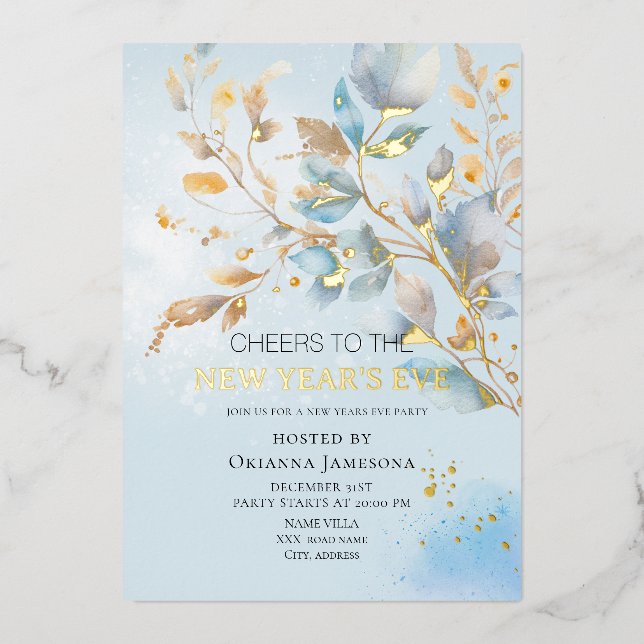 Wasserfarben Silvesterparty  Folieneinladung (Vorderseite)