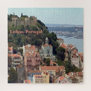 Wasserfarben-Skyline von Lissabon-Puzzle Puzzle