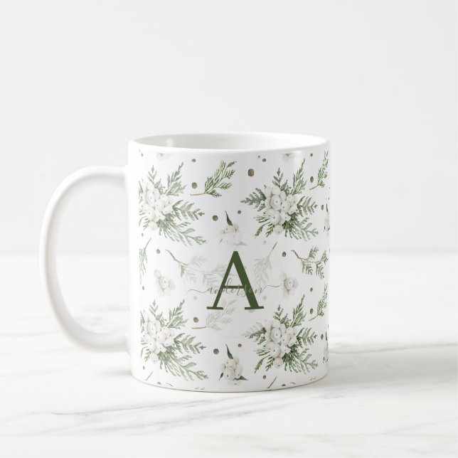 Wasserfarben Snowberry White Cedar Branch Weihnach Kaffeetasse (Links)