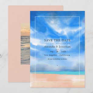 Wasserfarben-Sommer-Strandhochzeit-Foto Save The D Date