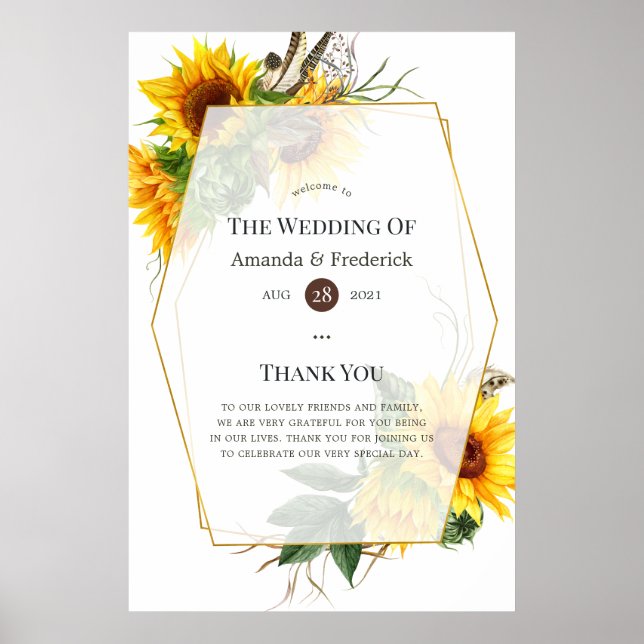 Wasserfarben Sonnenblume Rustikale Hochzeit Willko Poster (Vorne)