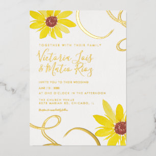 Wasserfarben Sonnenblume Swirl Hochzeitsdruck Folieneinladung