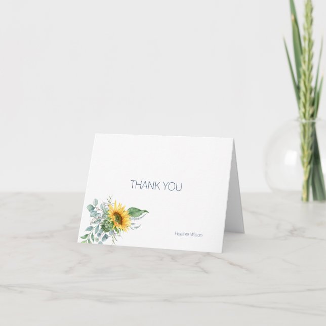 Wasserfarben-Sonnenblume Vielen Dank, geklappte Ka Dankeskarte (Vorderseite)