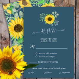 Wasserfarben Sonnenblumen Blaues Menü Auswahl RSVP