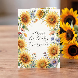Wasserfarben-Sonnenblumen-Blumen-Geburtstagsgruß Karte